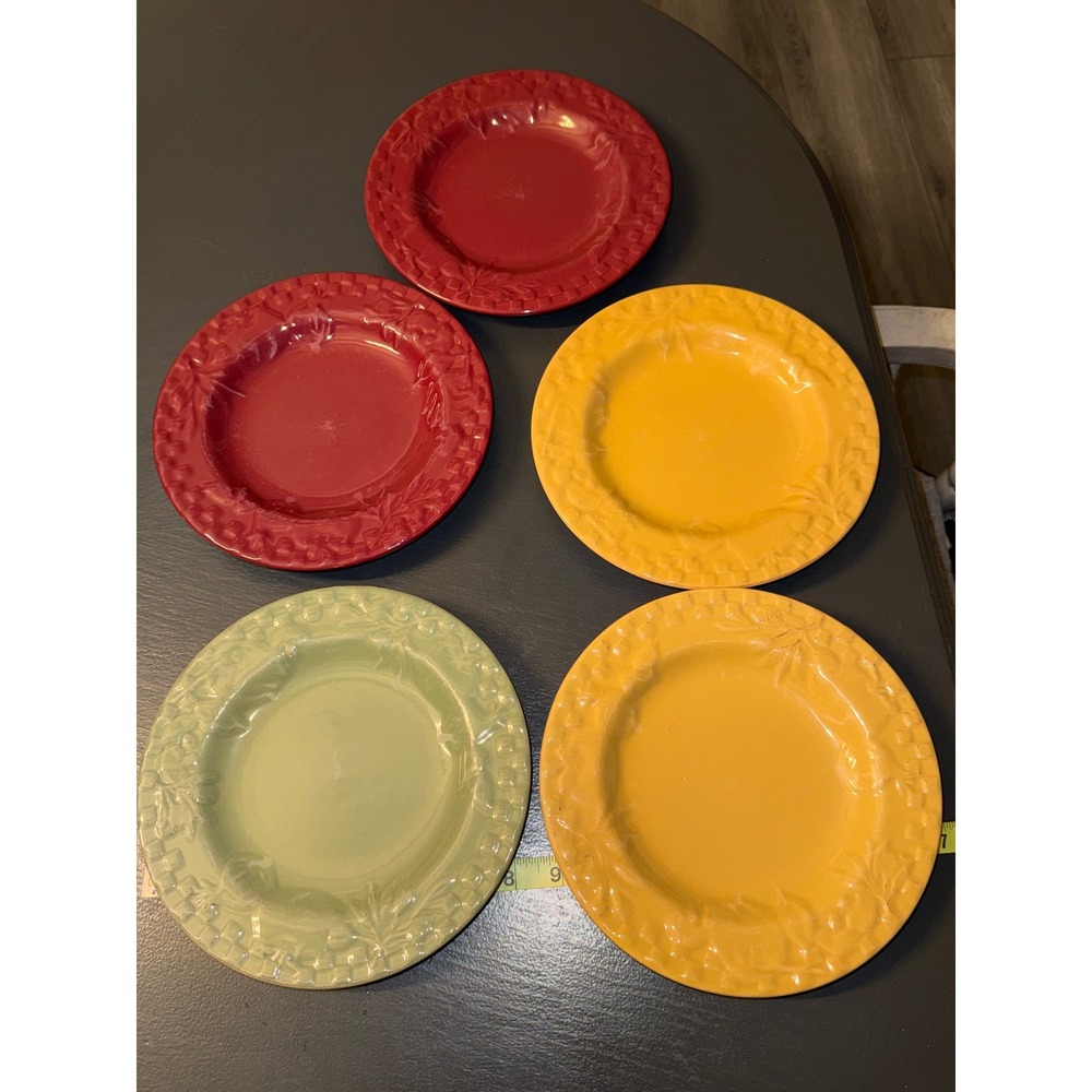 Riviera Van Beers Home Grown Salad Plates Set of 5 Red Gold Green Stoneware DC'd